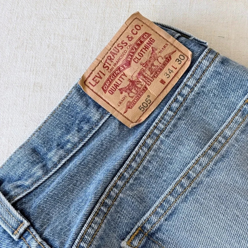 Levis 505‎ Regular Fit Mens Light Wash Blue Denim Jeans 34x30